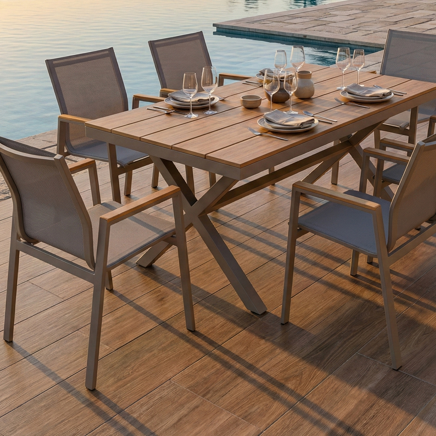 bàn ghế ăn ngoài trời 1 bàn 6 ghế cao cấp