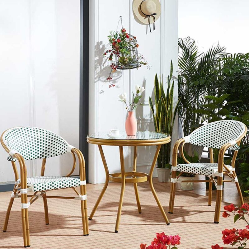 Bộ bàn ghế cafe mây nhựa ngoài trời khung nhôm sơn tĩnh điện