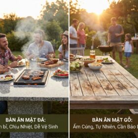 Nên chọn bàn ăn mặt đá hay mặt gỗ ngoài trời