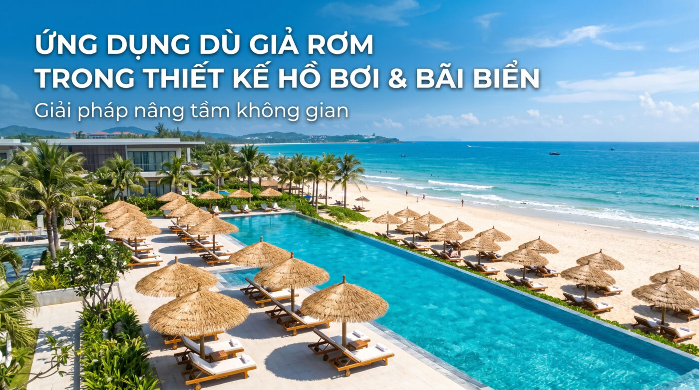Ô dù giả rơm cao cấp cho sân vườn