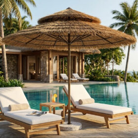 ô dù giả rơm cao cấp cho khách sạn, resort, hồ bơi