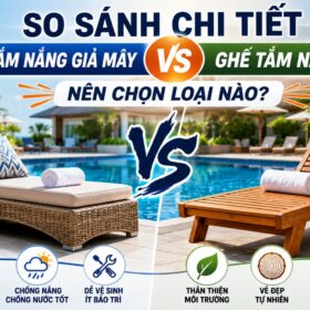 nên chọn ghế tắm nắng mây nhựa hay ghế gỗ cho hồ bơi