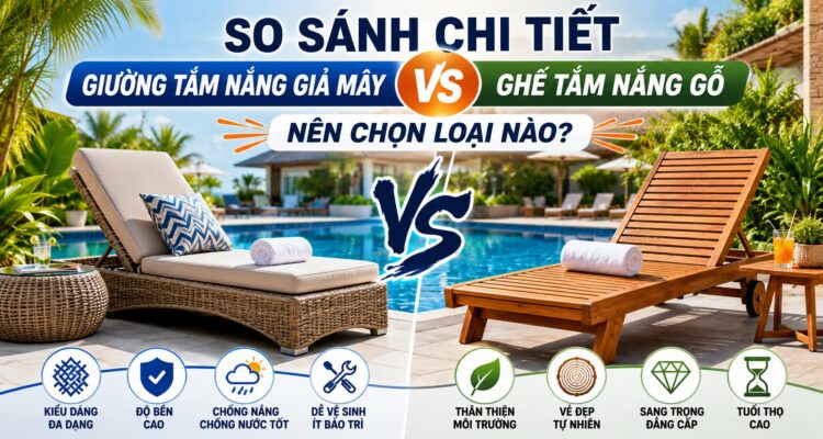 nên chọn ghế tắm nắng mây nhựa hay ghế gỗ cho hồ bơi
